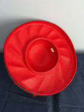 Red decorative wide-brim straw hat - thumbnail 3 of 3