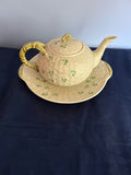 Belleek Ireland teapot with matching shamrock plate - thumbnail 1 of 3