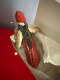 Hand-painted wooden folk-art figurine of a woman in a red dress with wings - thumbnail 2 of 4