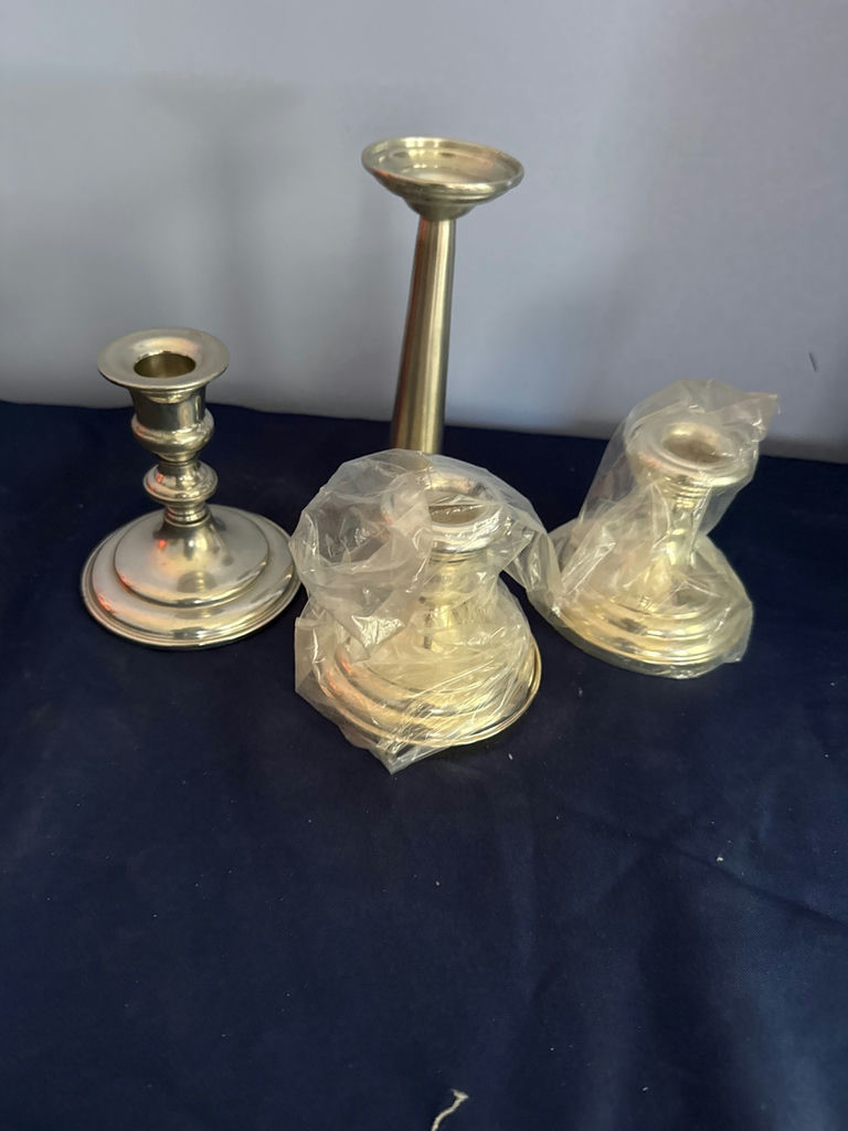 Three silver-plated candlesticks with a matching serving plate - image 1 of 4
