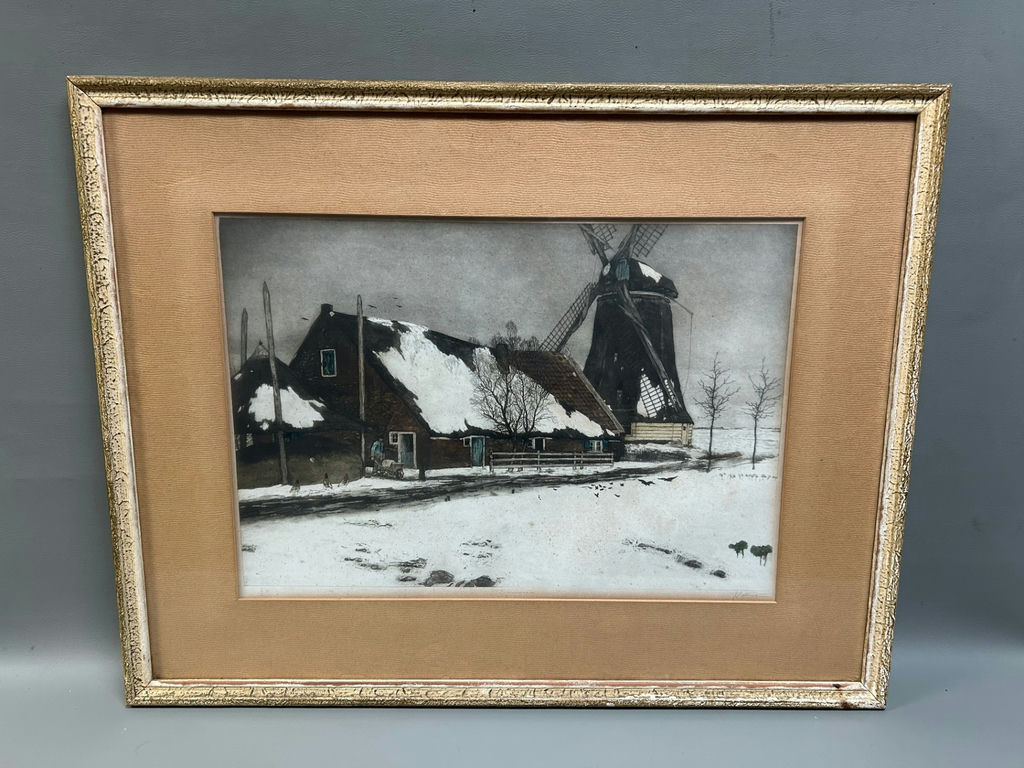 Bottema Tjeerd Dooiwer Dutch Winterscape Pencil Signed - image 1 of 6