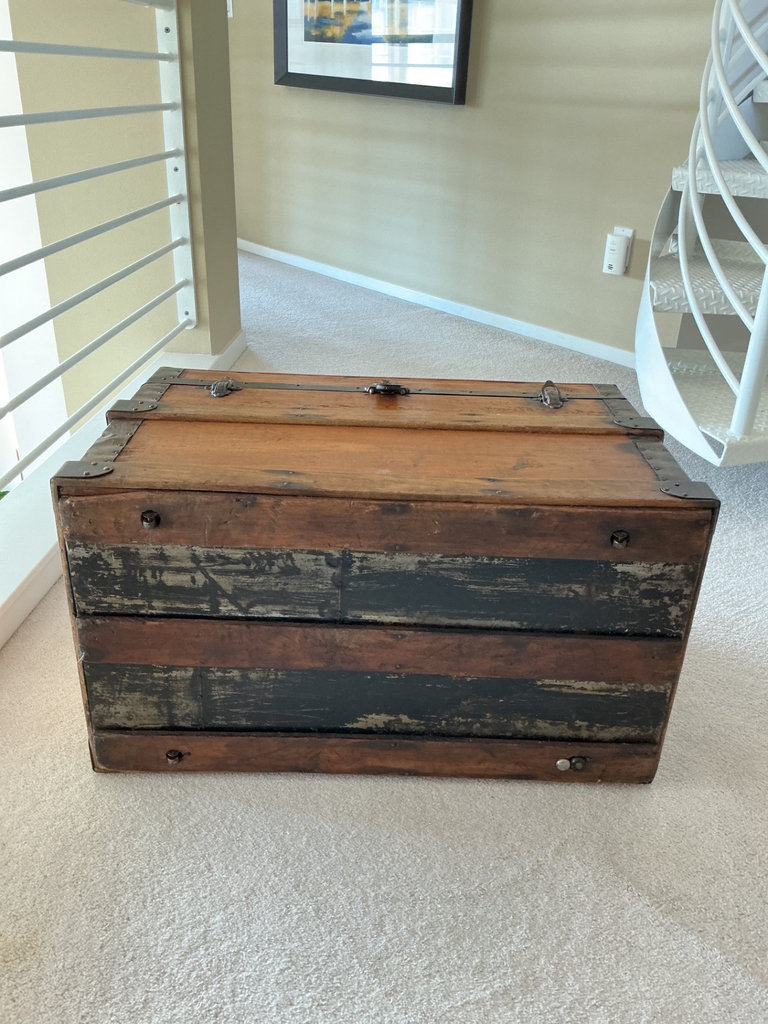 Vintage wooden trunk with iron hardware - image 3 of 8