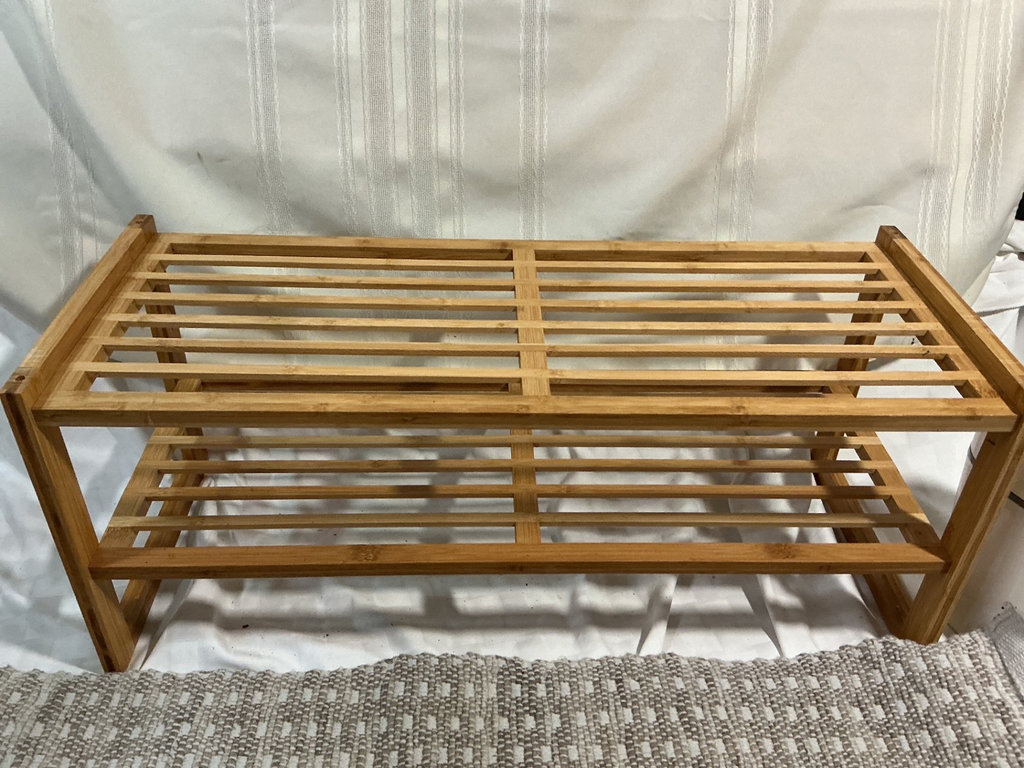 Wooden Slatted Shoe rack with Wire Rack, ironing board and Rug Pad - image 1 of 6