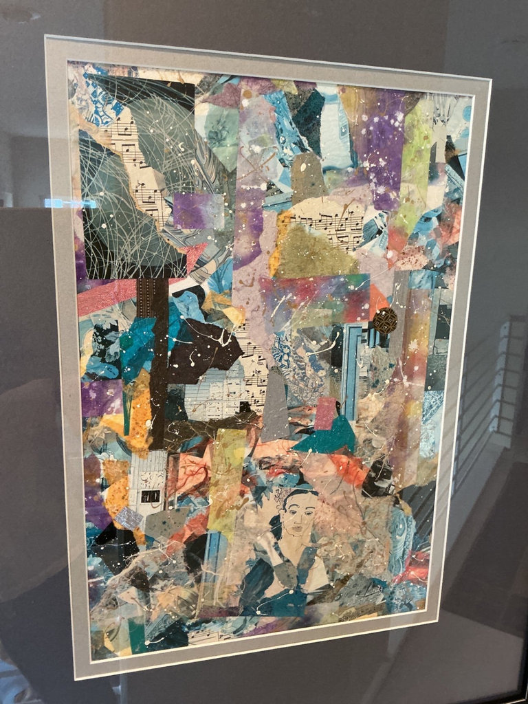 Framed abstract collage artwork - image 1 of 5