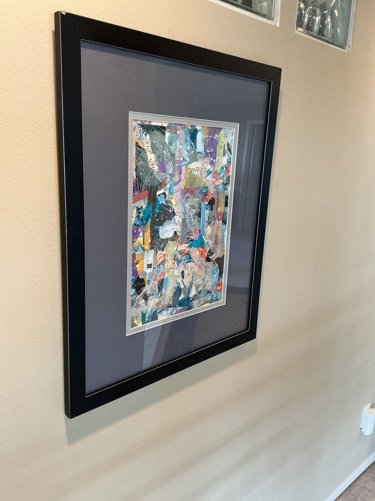 Framed abstract collage artwork - image 2 of 5