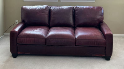 Burgundy Leather Sleeper Sofa - Image 1 of 7