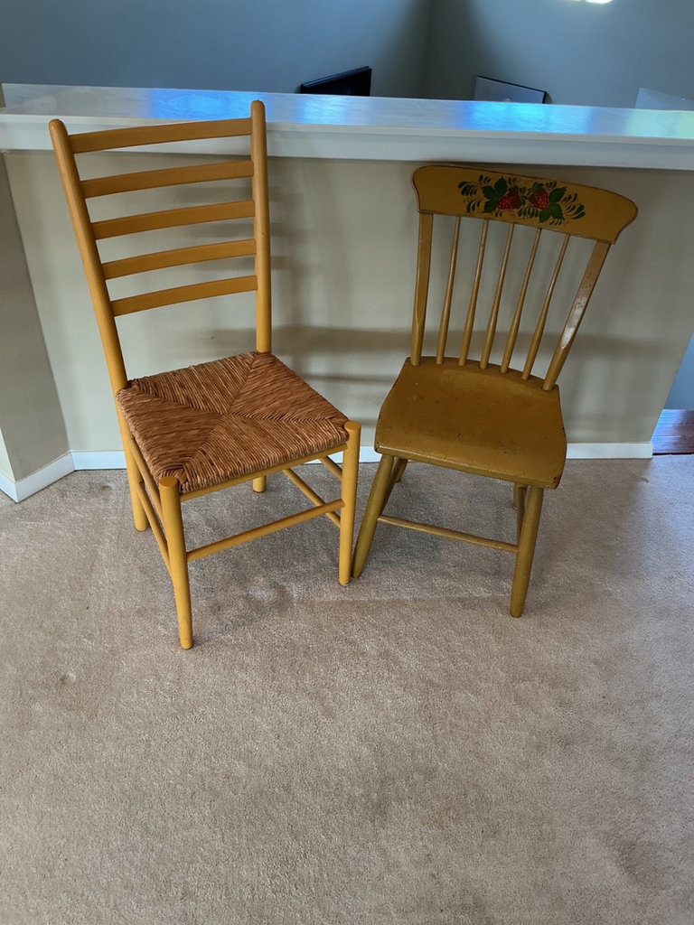 Vintage yellow pained chairs - image 2 of 6