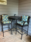 Wicker Outdoor Bar-Height Chairs with Lemon Cushions and Round Table - thumbnail 1 of 5