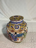 Decorative ceramic jar with lid, embossed metal urn - thumbnail 4 of 6
