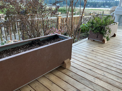 Rectangular rust-colored painted metal planter boxes  - Image 1 of 4
