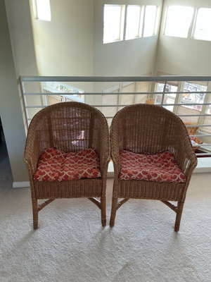 Vintage wicker chairs (rattan) with cushions - Image 1 of 7