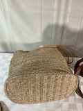 Tan knot-front Everlane sandals, straw woven bag, and Madewell leather tote - thumbnail 3 of 8