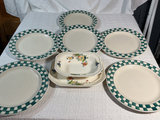 Hartstone ceramic dinnerware with green checkerboard rims and floral bowls - thumbnail 1 of 6
