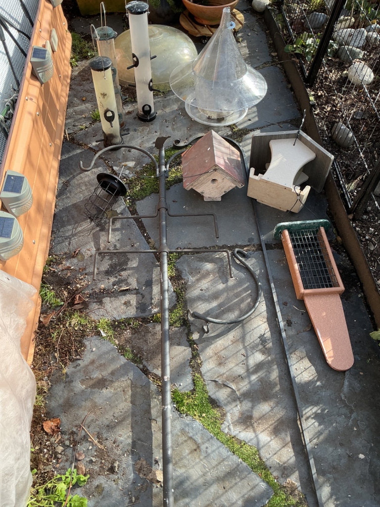 Birdhouses, feeders, glass shade, and garden decor - image 2 of 4