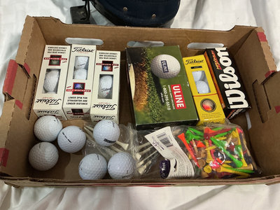 Golf bag with clubs, balls, and tees - Image 1 of 6