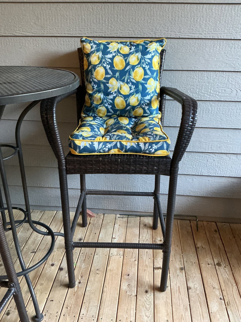 Wicker Outdoor Bar-Height Chairs with Lemon Cushions and Round Table - image 5 of 5