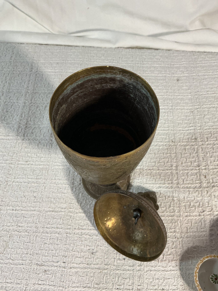 Decorative ceramic jar with lid, embossed metal urn - image 6 of 6