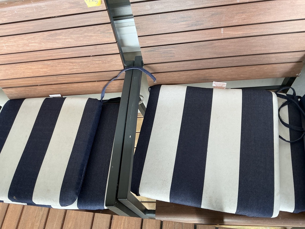 Crate & Barrel Outdoor dining table with four wooden slat chairs - image 8 of 8