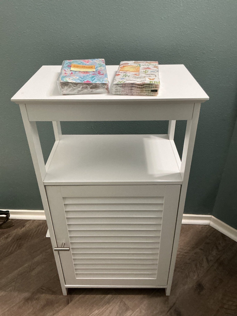 White wooden cabinet with louvered door and napkins - image 1 of 4