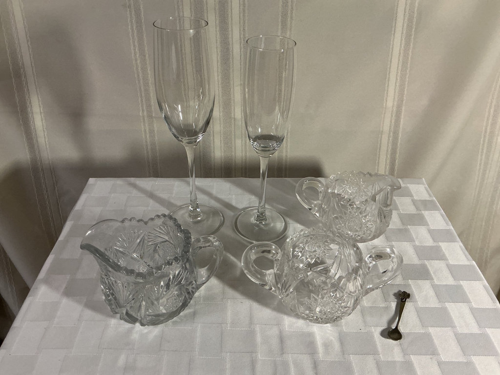 Crystal glassware set with champagne flutes and cut-glass pitchers - image 3 of 5