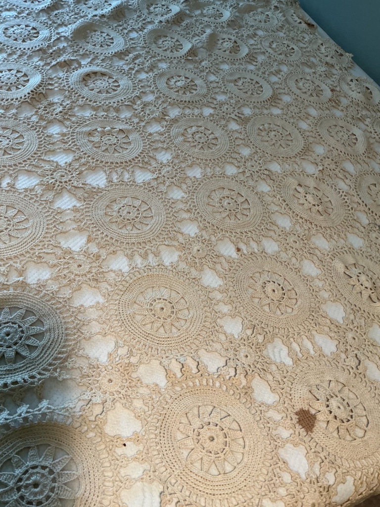 Antique Cream crochet lace bedspread with circular motifs - image 1 of 3