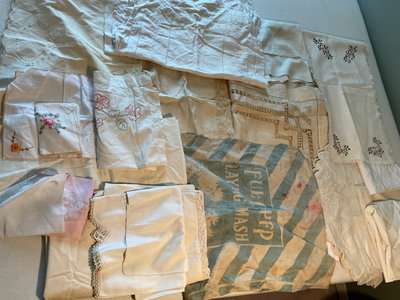 Assorted vintage embroidered linens and textiles - Image 1 of 11
