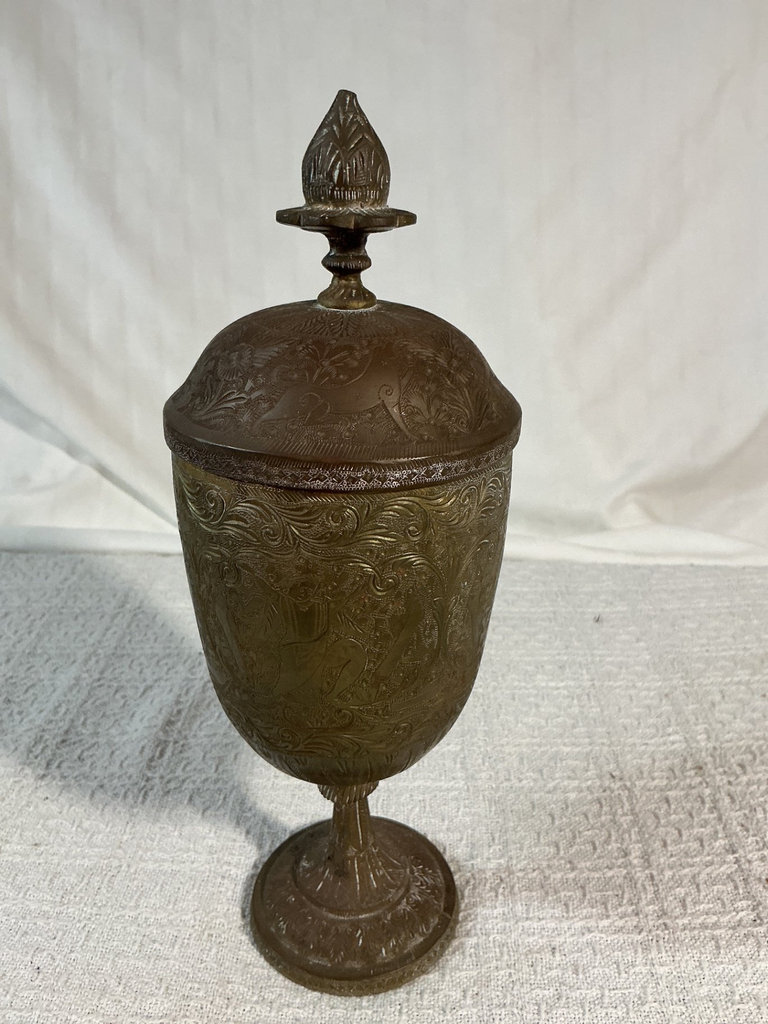 Decorative ceramic jar with lid, embossed metal urn - image 5 of 6