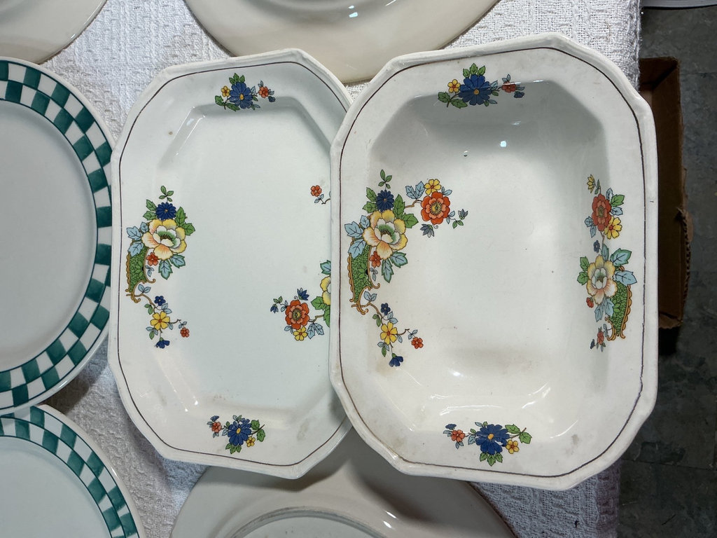 Hartstone ceramic dinnerware with green checkerboard rims and floral bowls - image 3 of 6