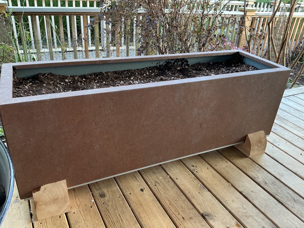 Rectangular rust-colored painted metal planter boxes  - image 2 of 4