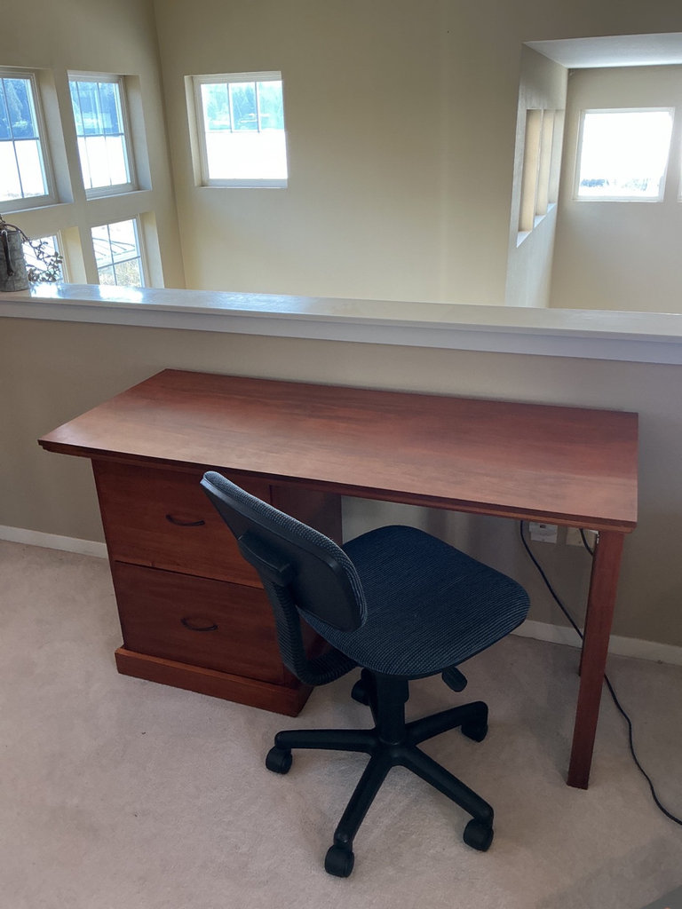 Wooden two drawer desk and swivel office chair - image 2 of 4
