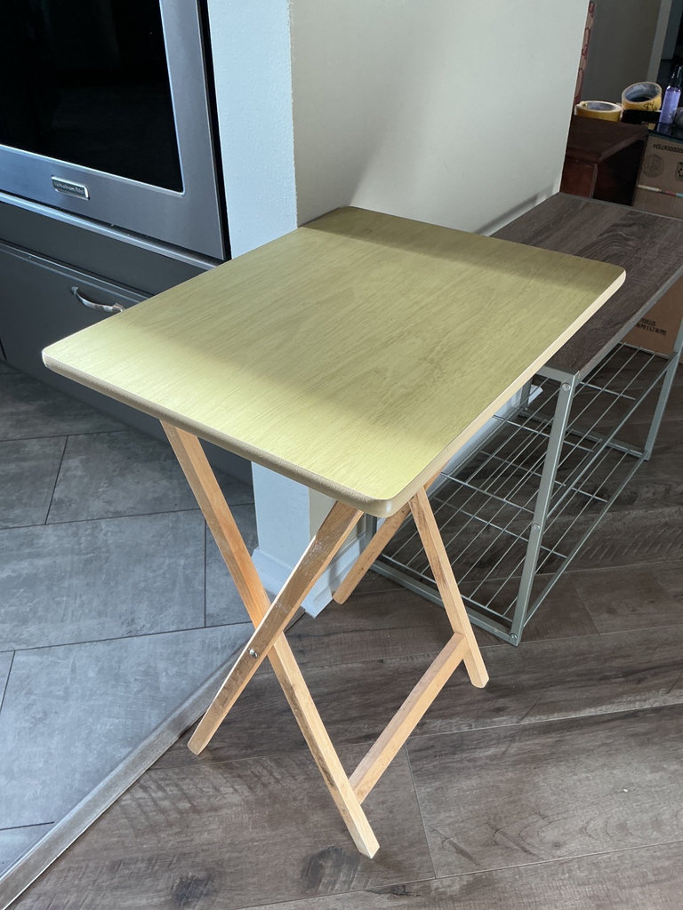 Folding wood-top table and metal wire shelving unit - image 4 of 4