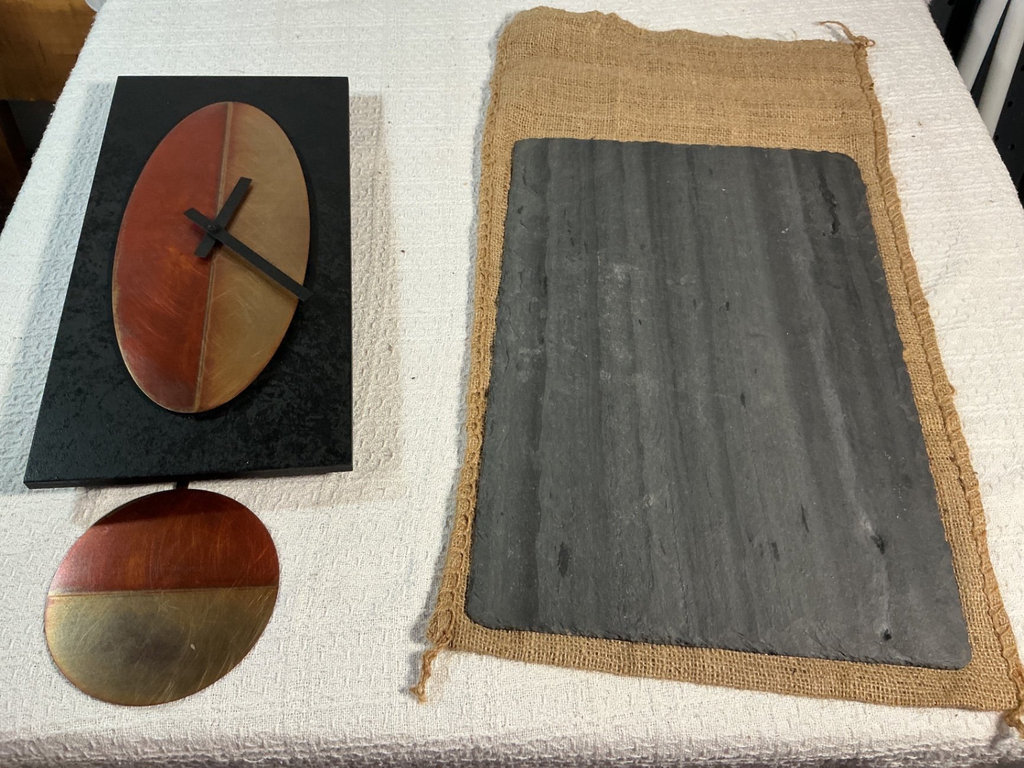 Copper-toned oval clock with round disk and slate tile panel - image 4 of 4
