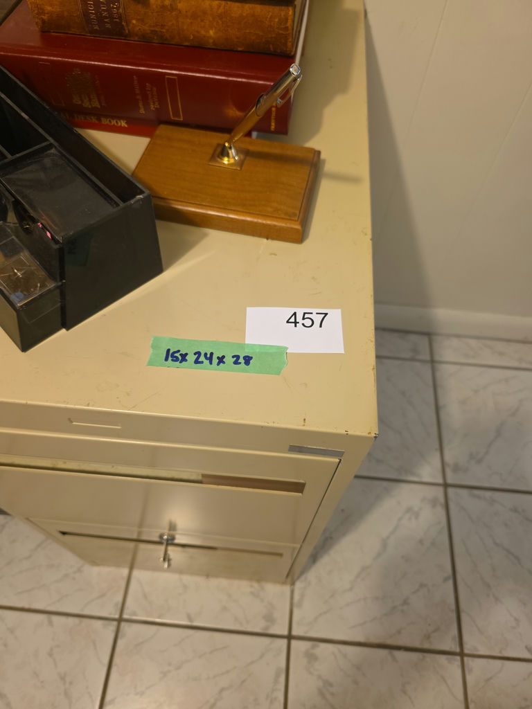 Beige two-drawer Filing Cabinet with Office Supplies - image 3 of 4