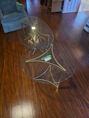 Brass-framed Glass  Coffee and End Table B - Image 1 of 7