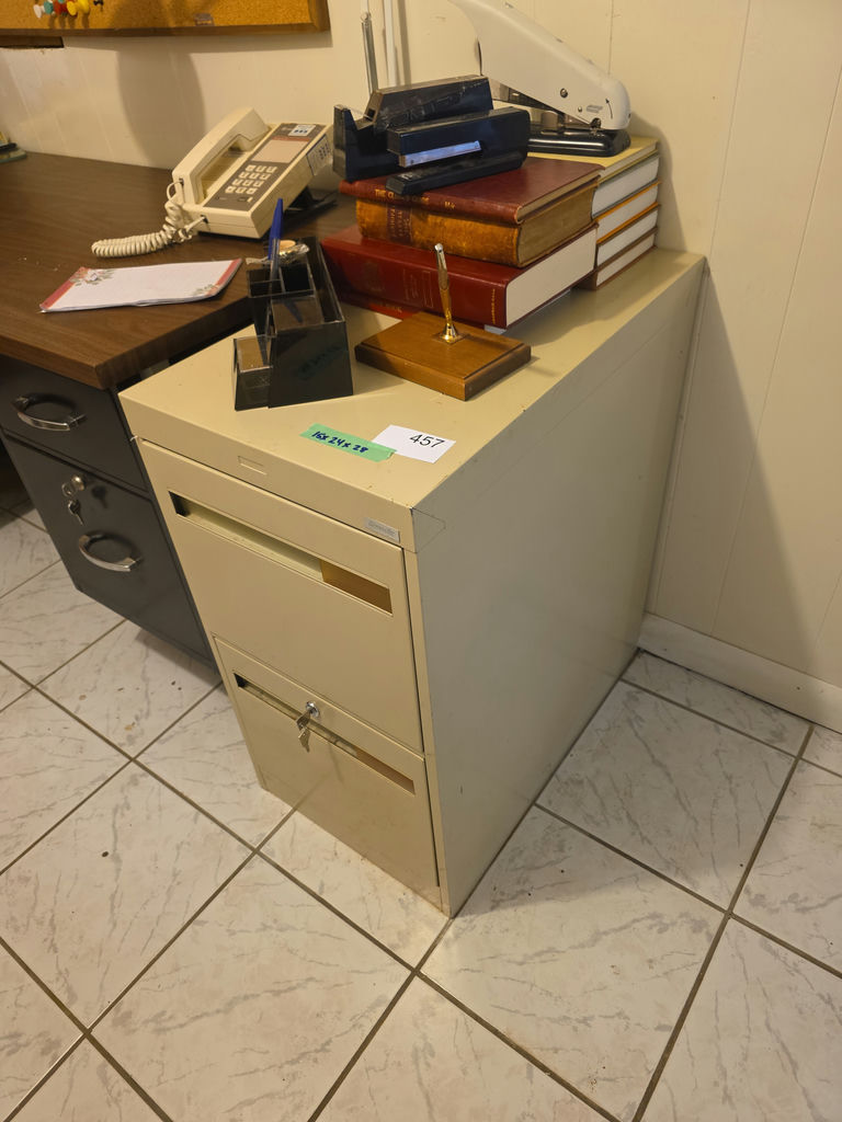 Beige two-drawer Filing Cabinet with Office Supplies - image 4 of 4