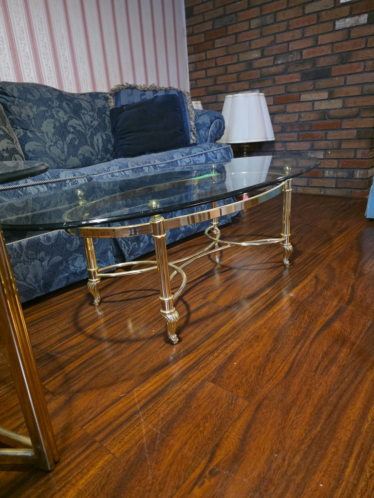  Glass and brass coffee and End Table B - image 3 of 6
