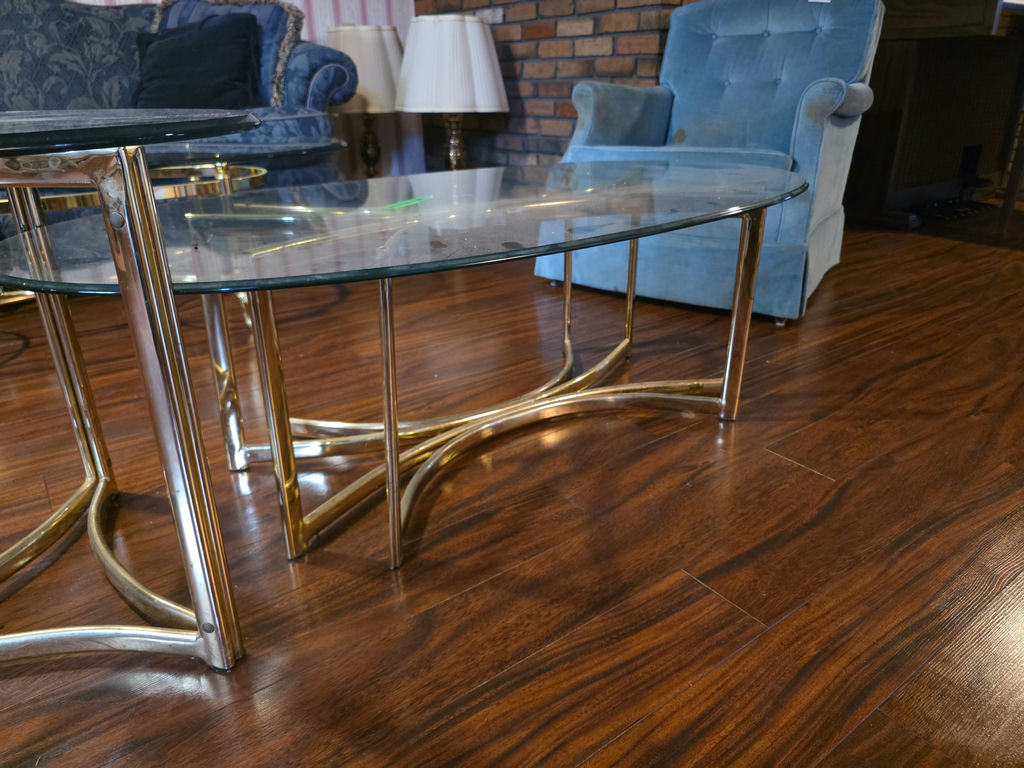 Brass-framed Glass  Coffee and End Table B - image 5 of 7