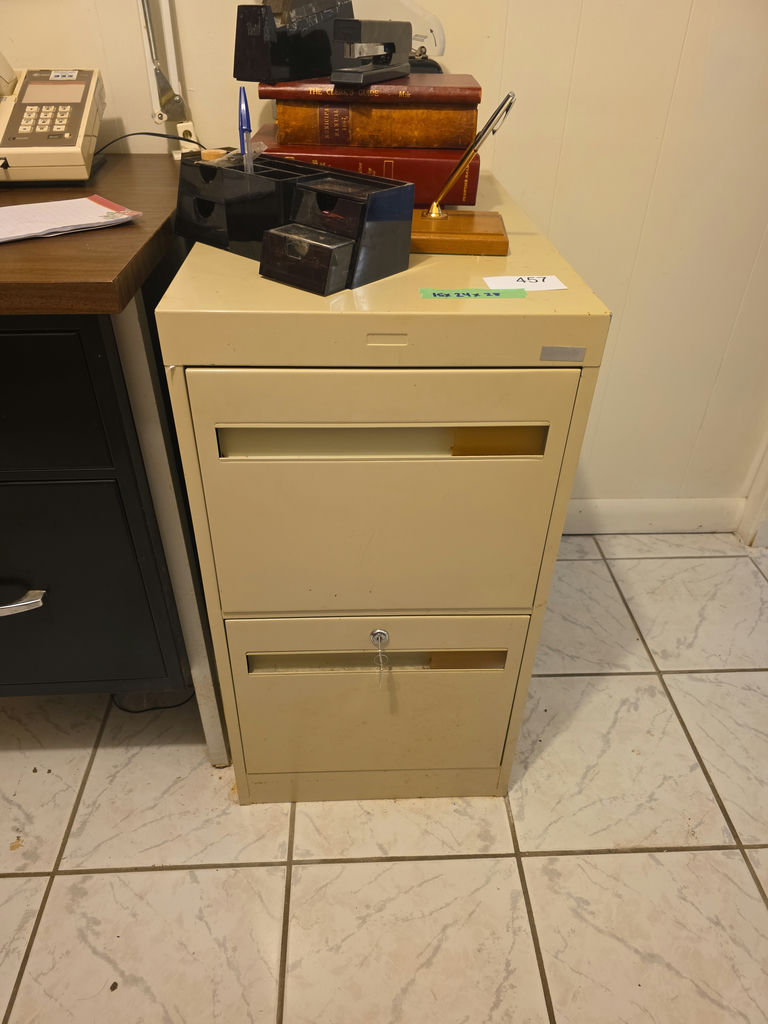 Beige two-drawer Filing Cabinet with Office Supplies - image 1 of 4