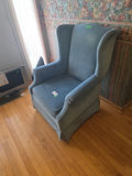 Blue Upholstered Wingback Armchair - thumbnail 3 of 5