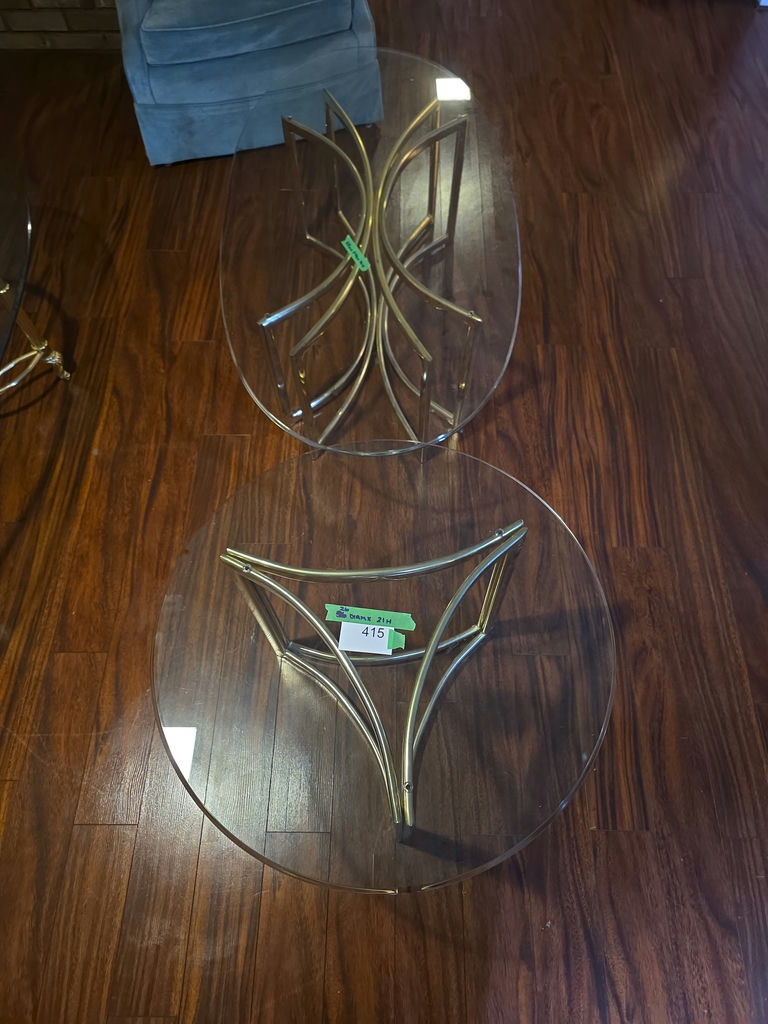 Brass-framed Glass Coffee and End Table B - image 4 of 7