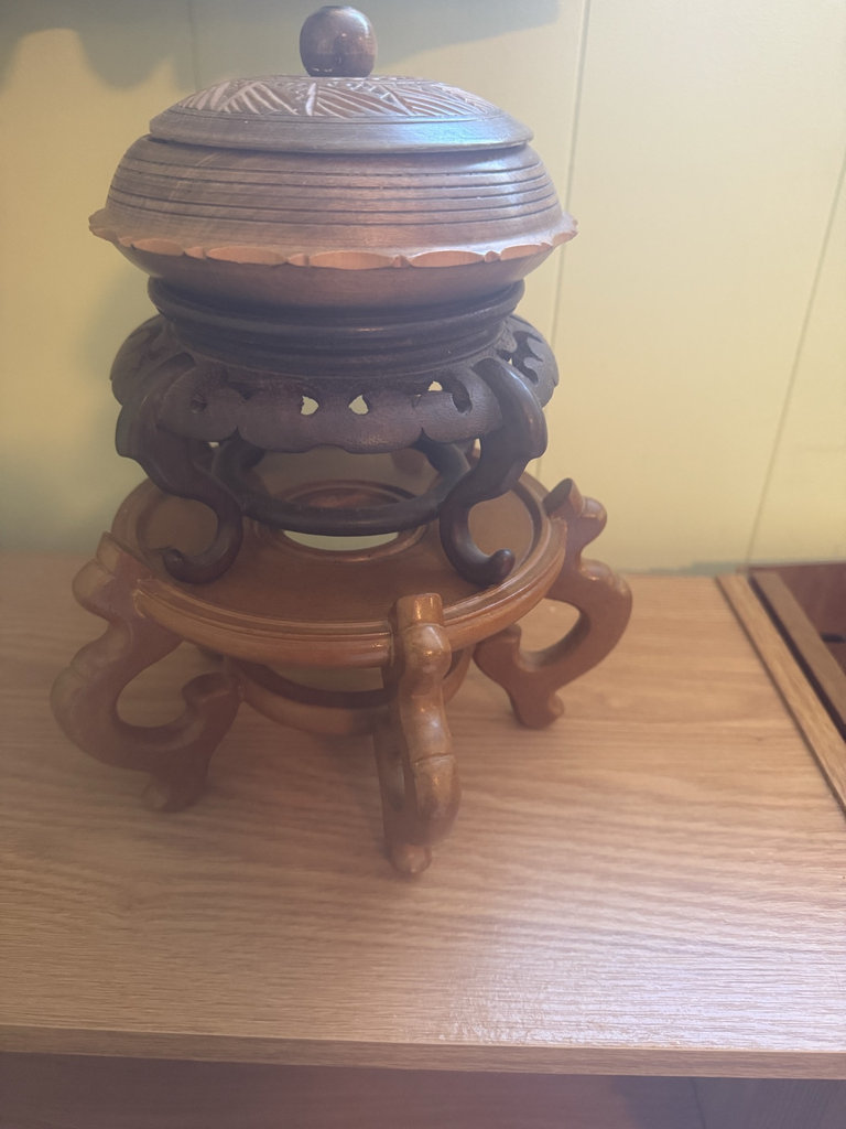Japanese Antique incense burner on carved stand - image 1 of 6