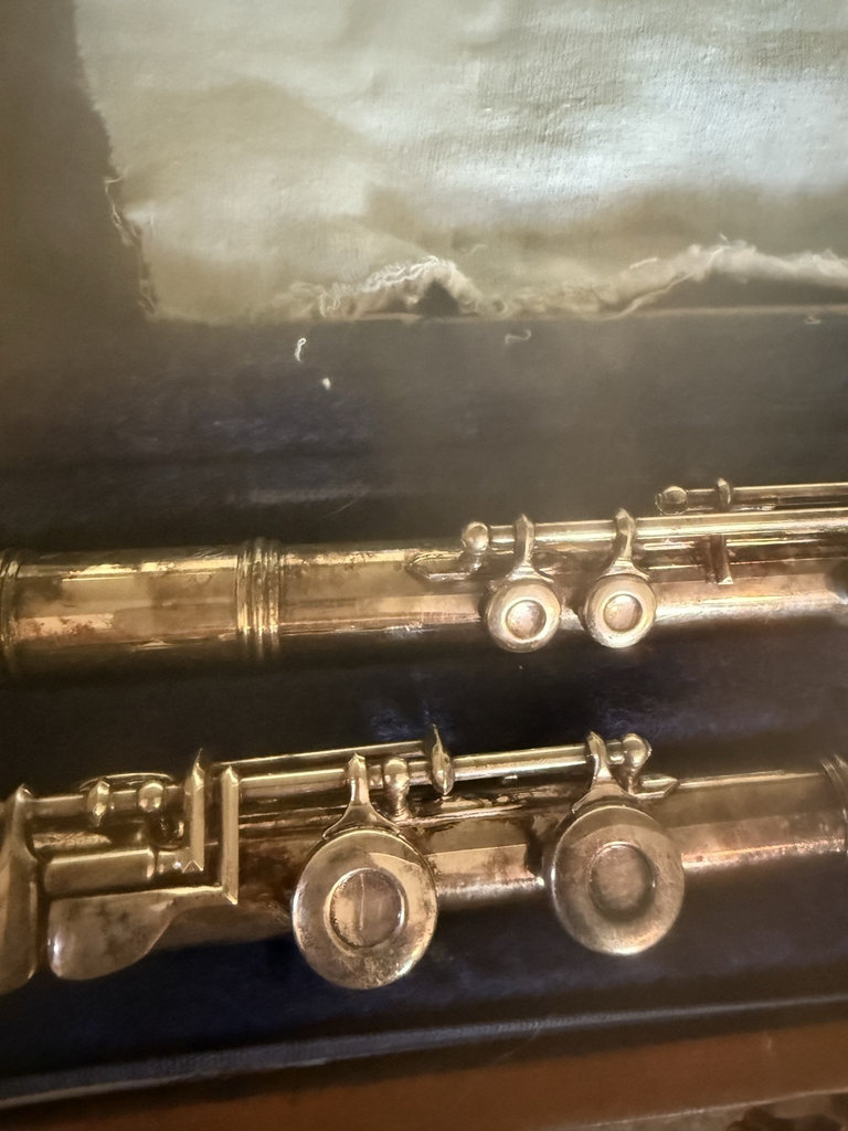Disassembled silver flute in blue velvet case - image 2 of 5