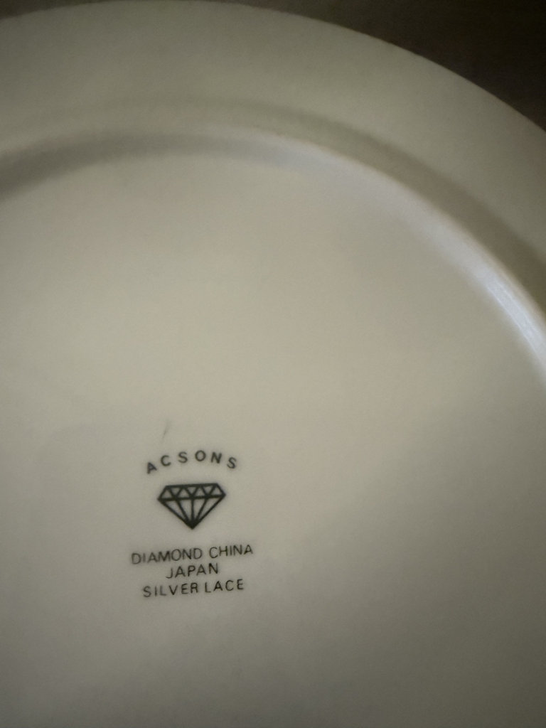 White Diamond China dinnerware set with charger plate, teacup and saucer, creamer, and sugar bowl - image 5 of 6