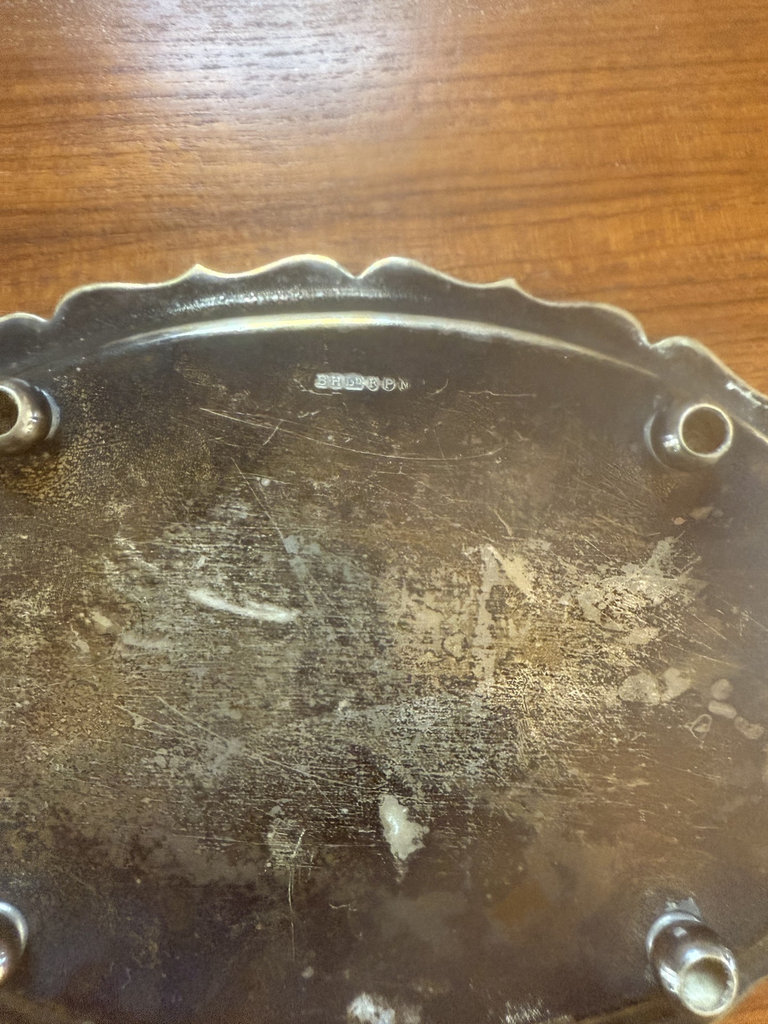 Silver-plated footed bowls on oval tray with tongs - image 5 of 6