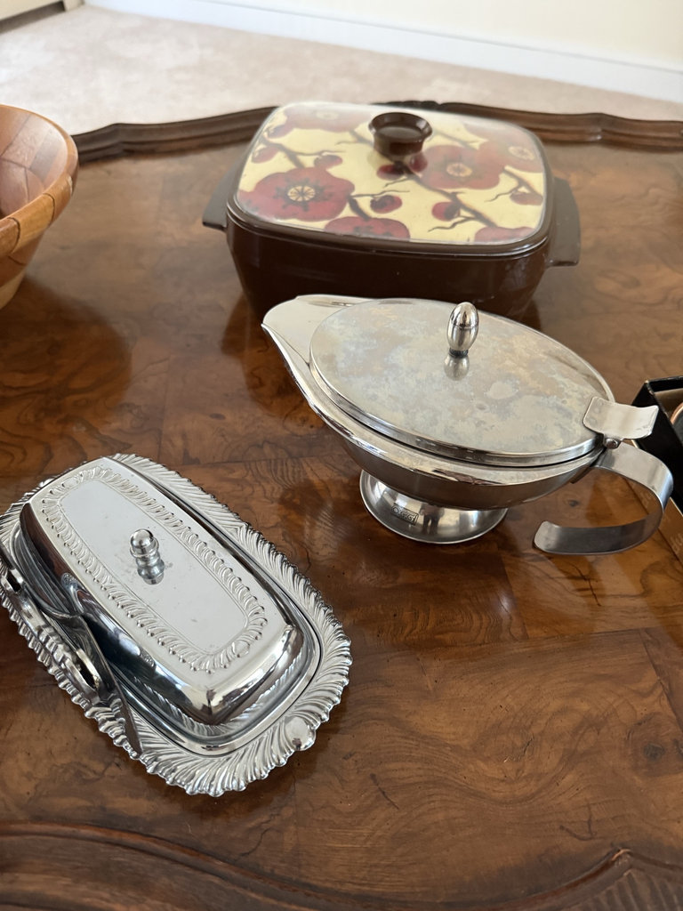 Vintage kitchenware set with wooden bowls and metal serving pieces - image 2 of 6