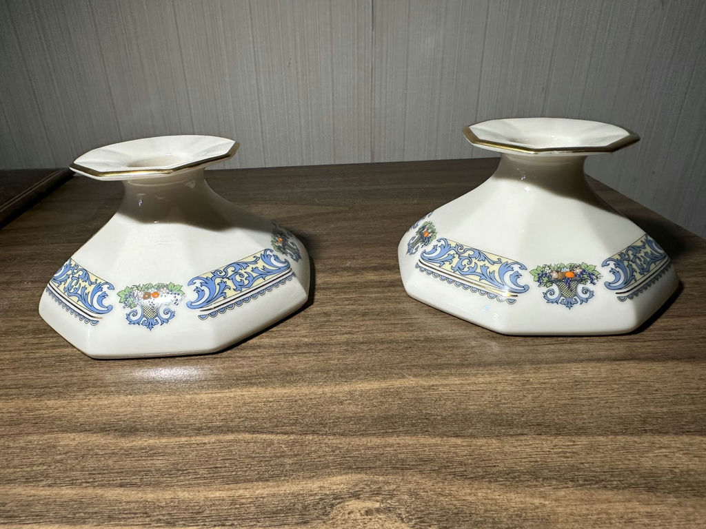 Lenox Autumn Porcelain Candlesticks with Blue Taper Candles - image 3 of 6