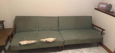 Two Mid Century Modern Green Upholstered Loveseats - Image 1 of 2