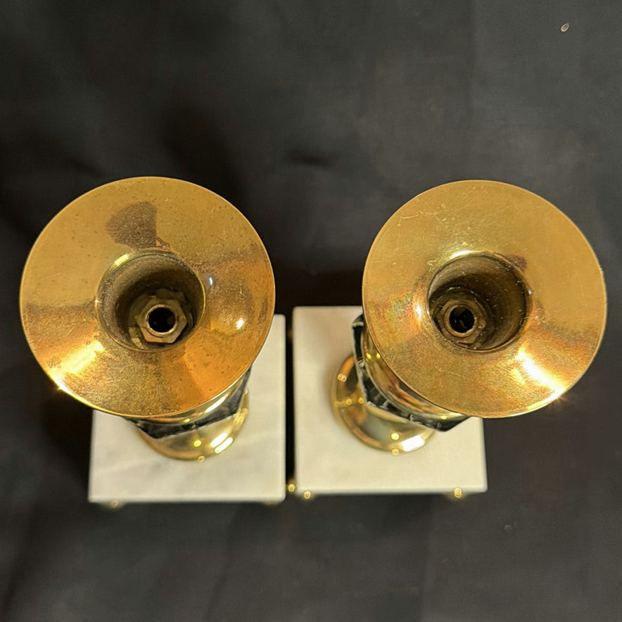 Vintage Candlestick Holders Made of Brass, Glass and Marble Possibly Hollywood Regency MCM - image 4 of 6
