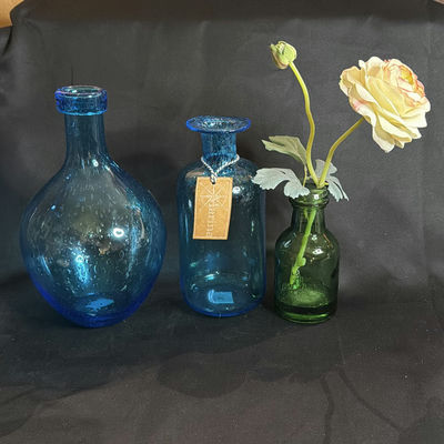 Vintage Trio of Blue and Green Glass Vases/Bottles Appear to be Handblown - Image 1 of 7