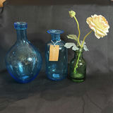 Vintage Trio of Blue and Green Glass Vases/Bottles Appear to be Handblown - thumbnail 1 of 7
